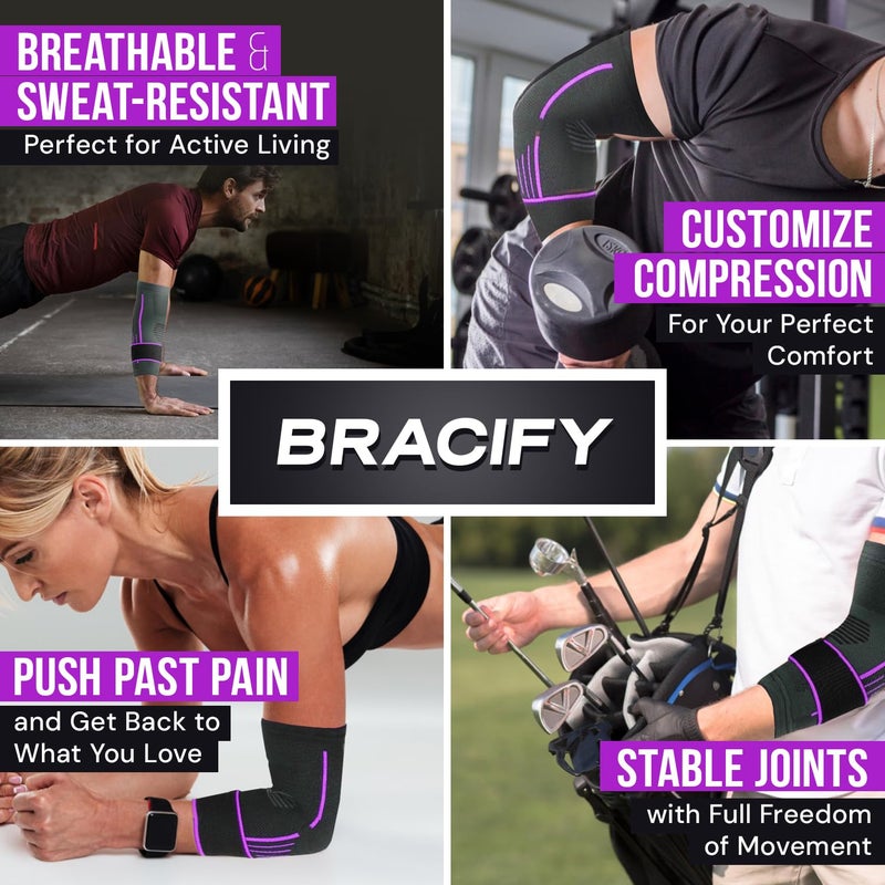 BRACIFY Elbow Brace for Tendonitis and Tennis Elbow for Women & Men, Arm Compression Sleeve for Arthritis, Workouts, Weightlifting, Reduce Joint Pain During Fitness Activity (Large) - Image 5