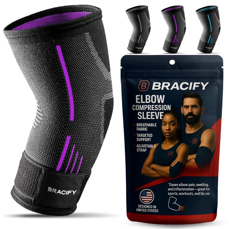 BRACIFY Elbow Brace for Tendonitis and Tennis Elbow for Women & Men, Arm Compression Sleeve for Arthritis, Workouts, Weightlifting, Reduce Joint Pain During Fitness Activity (Large) - Image 1