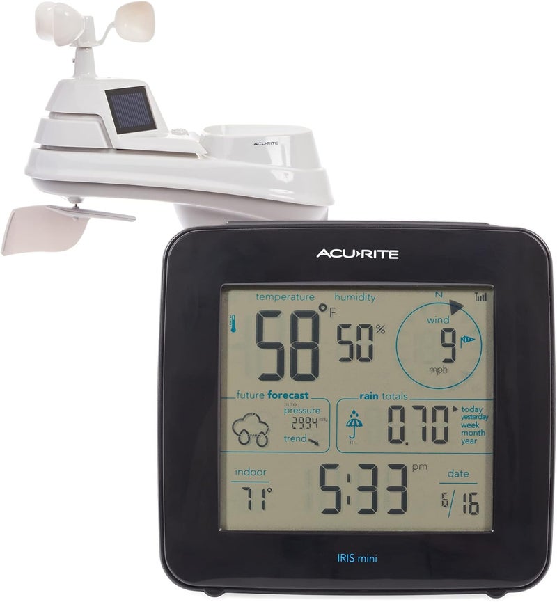 Acurite Iris Weather Station with Mini Wireless Display for Temperature, Humidity, Wind Speed, Wind Direction, Historic Rainfall Totals, and Hyperlocal Forecast with Built-in Barometer (01122M) - Image 1