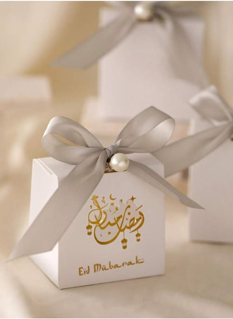 ماركة غير محددة توزيعات عيد الاضحى  10 علب بتصميم شريطة فضية و حبات لؤلؤ مناسبة لتوزيعات عيد الاضحى و زينه العيد  - Image 1
