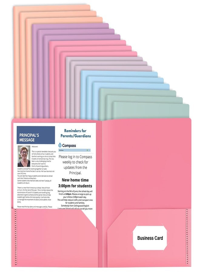 habgp 18 Pack Colored File Folders with Pockets and Business Card Holder, Pastel Decorative Pocket Folders for Documents, Cute Plastic Folders for Filing Cabinet, School, Office, Resume Portfolio - Image 1