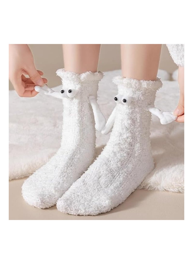 SOLARAE Hand in Hand Socks, 4 Pairs Knitted Size Winter Thermal Friendship Socks, Couple Holding Hands Socks, Hand Holding Socks for Women, Sweat Absorbent 3D Solid Color Cute Mid-calf Holding Hands Socks - Image 5