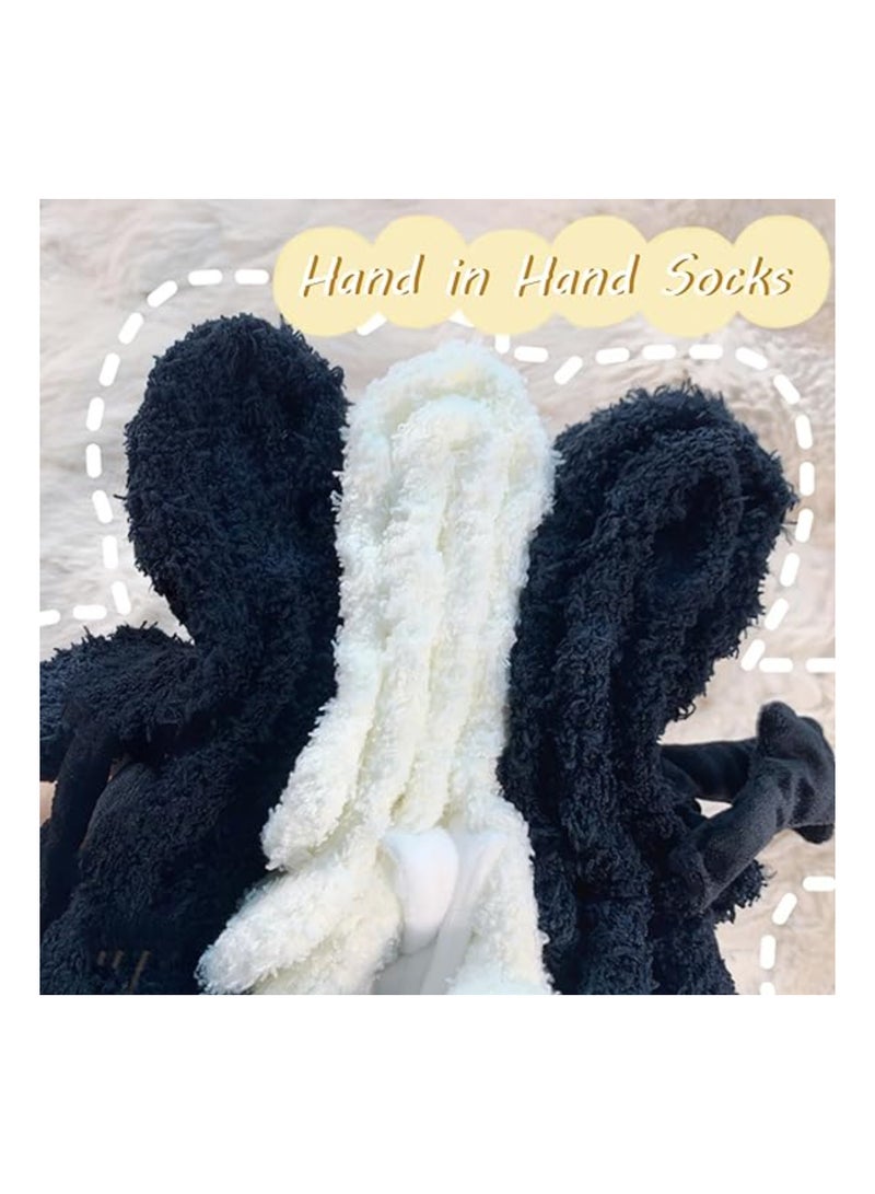 SOLARAE Hand in Hand Socks, 4 Pairs Knitted Size Winter Thermal Friendship Socks, Couple Holding Hands Socks, Hand Holding Socks for Women, Sweat Absorbent 3D Solid Color Cute Mid-calf Holding Hands Socks - Image 2