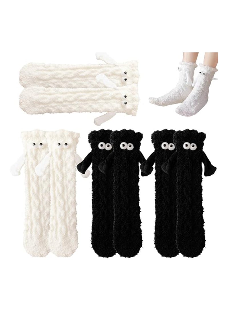 SOLARAE Hand in Hand Socks, 4 Pairs Knitted Size Winter Thermal Friendship Socks, Couple Holding Hands Socks, Hand Holding Socks for Women, Sweat Absorbent 3D Solid Color Cute Mid-calf Holding Hands Socks - Image 4