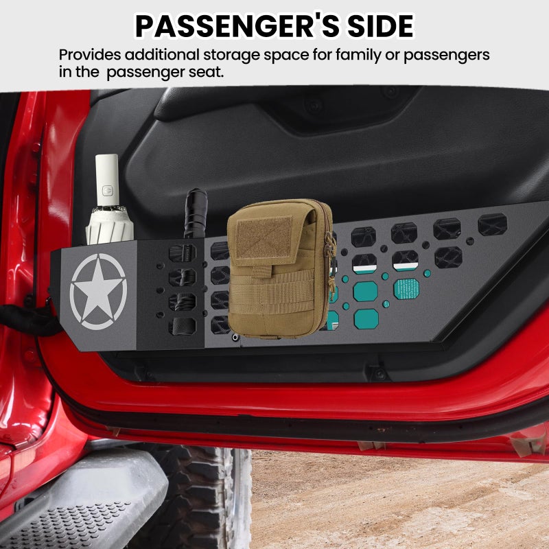 DIAMOOKY Metal Front Door Pocket Storage Box for Jeep Wrangler JL JLU 4XE 2018-2026 & Gladiator JT 2020-2023 2024 2025 2026 Accessories Door Organizer Storage Molle Panels (Not for Power Seats), 2PCS - Image 4