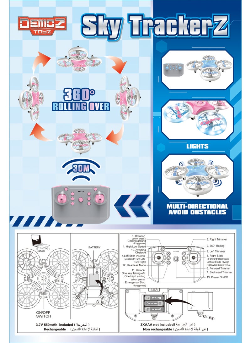 Power Joy Demoz Remote Control Sky TrackerZ Drone 2.4G with Light, Assorted 1 Piece (Color May Vary) | 360° Rolling Over | Multi-Directional Avoid Obstacles | 30meters Flying Range | Gift for Kids - Image 3