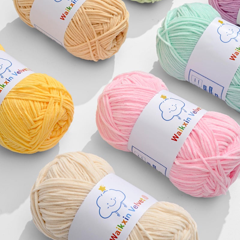 Waikxin 12 Pack Fluffy Chenille Yarn for Crocheting, Baby Yarn for Crocheting Soft, 600g/21oz Velvet Fingering Weight Amigurumi Yarn for Crochet Baby Blanket&DIY Crafts.(Set B) - Image 5