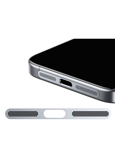 Metal Dust Proof Mesh Sticker for Iphone 15 Models Built-in Protective Speaker and Charging Port Upgraded Adhesive Anti Dust Sticker for Iphone 15/15 Plus/15 Pro/15 Pro Max Silver