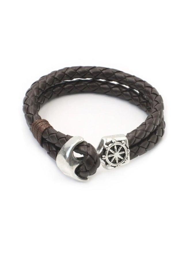 Goolsky Nautical Leather Bracelet for Men & Women – Vintage Braided Cowhide Wristband with Anchor Charm, Unisex Accessory, Adjustable Size, Beach/Vacation Daily Wear - Image 1