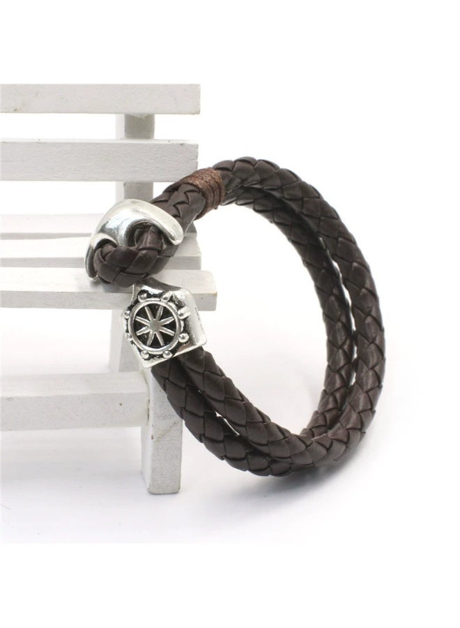 Goolsky Nautical Leather Bracelet for Men & Women – Vintage Braided Cowhide Wristband with Anchor Charm, Unisex Accessory, Adjustable Size, Beach/Vacation Daily Wear - Image 2