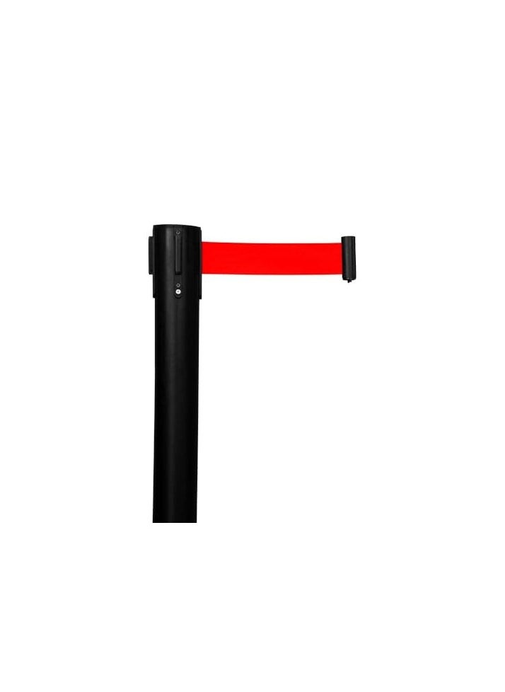 BERRY - Berry Black Queue Barrier with Red Retractable Belt – 4-Way Connectable, 2m Nylon Belt, Durable Powder-Coated Iron Finish for Crowd Control & Event Management (4 Pcs) - Image 1