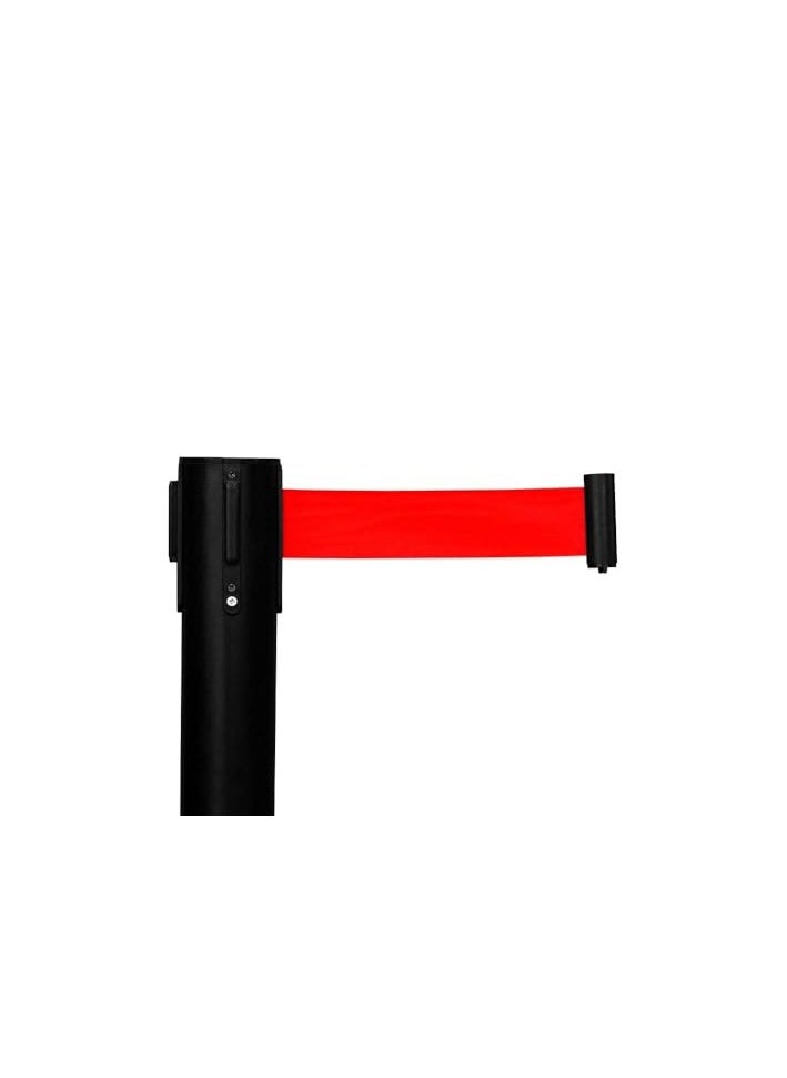 BERRY - Berry Black Queue Barrier with Red Retractable Belt – 4-Way Connectable, 2m Nylon Belt, Durable Powder-Coated Iron Finish for Crowd Control & Event Management (4 Pcs) - Image 1