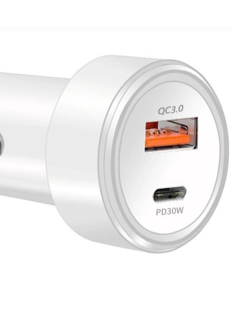 Car Charger QC3.0 PD30W Fast Charge White 
