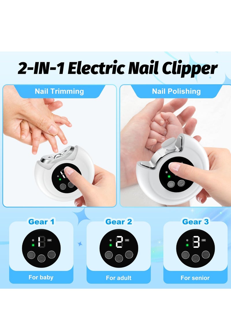 MIXDE Electric Nail Clipper, Baby Electric Nail Trimmer with Light, 3-Speeds Levels and Nail Clip Storage, Rechargeable Nail Clippers for Babies, Children, Adults, Seniors  - Image 2