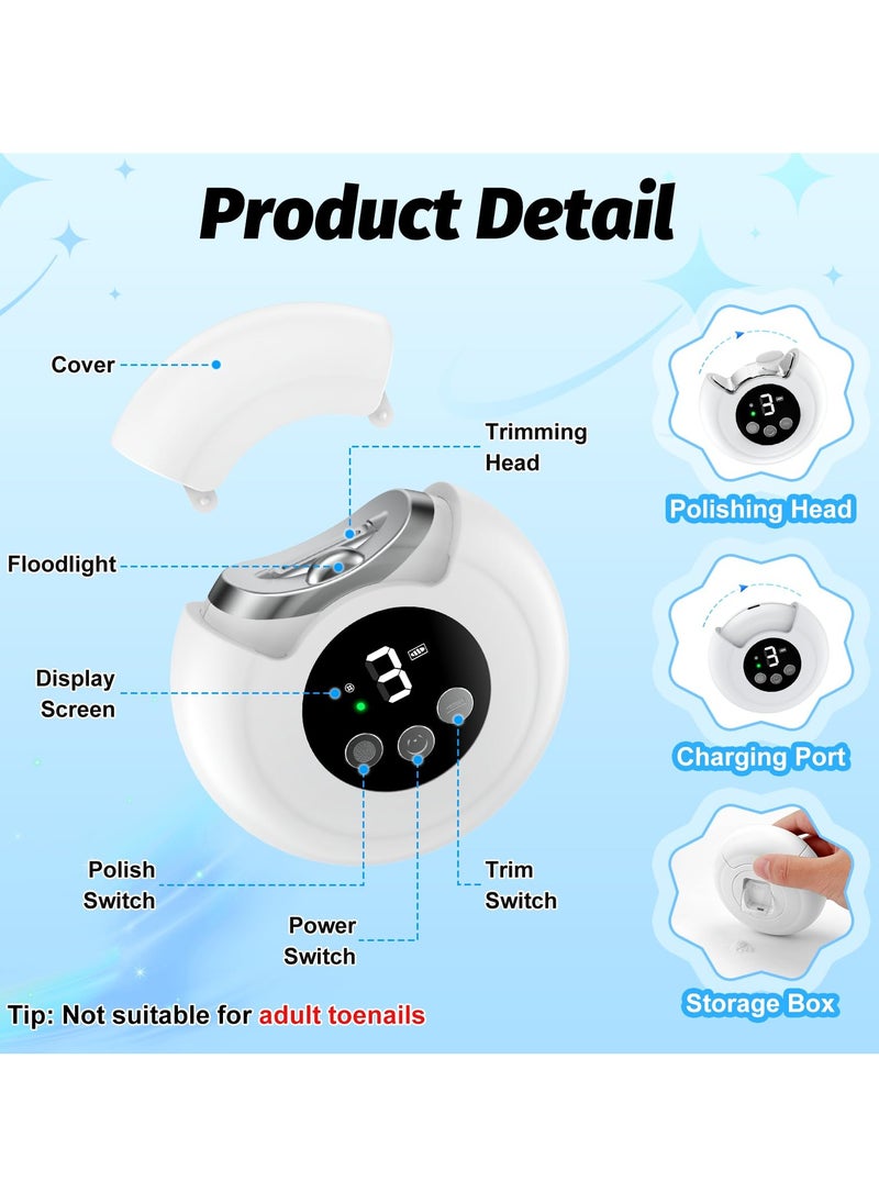 MIXDE Electric Nail Clipper, Baby Electric Nail Trimmer with Light, 3-Speeds Levels and Nail Clip Storage, Rechargeable Nail Clippers for Babies, Children, Adults, Seniors  - Image 4