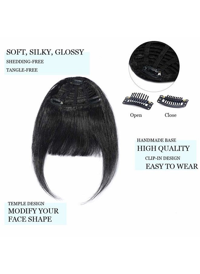 Hairro Clip in Bangs Real Human Hair Bangs One Piece Hairpiece Black Hair Bangs with Temples Flat Neat Thick Fringe Two Side Bang Onepiece Bangs Hair Accessories for Women #01 Dark Black  - Image 2