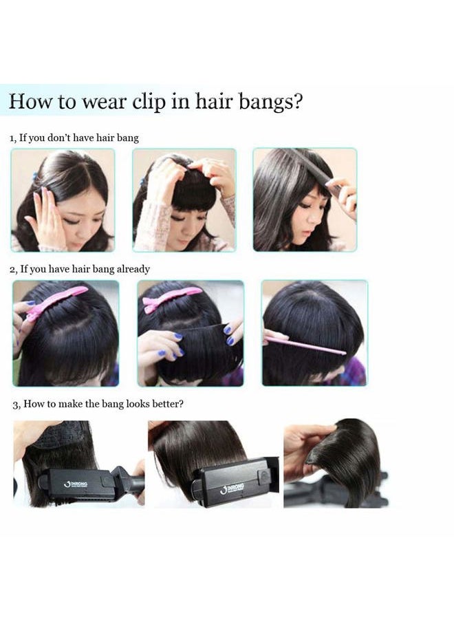 Hairro Clip in Bangs Real Human Hair Bangs One Piece Hairpiece Black Hair Bangs with Temples Flat Neat Thick Fringe Two Side Bang Onepiece Bangs Hair Accessories for Women #01 Dark Black  - Image 5