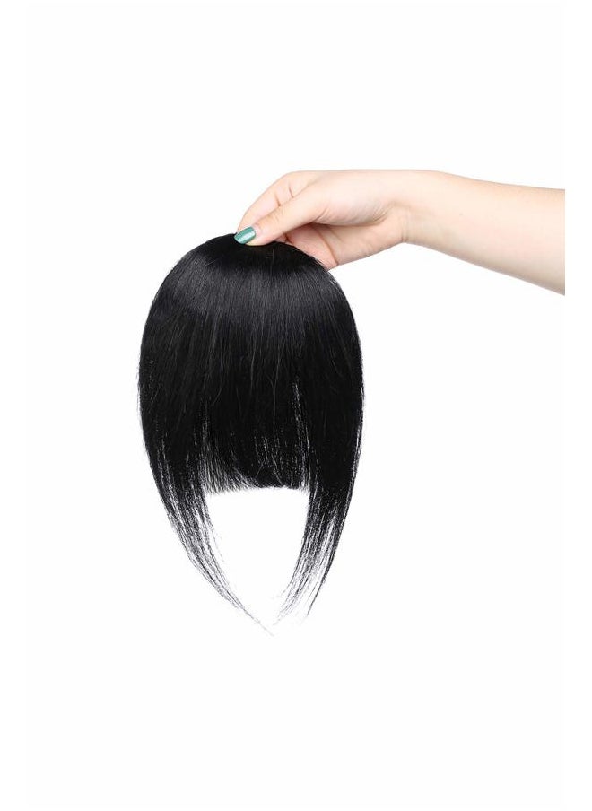 Hairro Clip in Bangs Real Human Hair Bangs One Piece Hairpiece Black Hair Bangs with Temples Flat Neat Thick Fringe Two Side Bang Onepiece Bangs Hair Accessories for Women #01 Dark Black  - Image 4