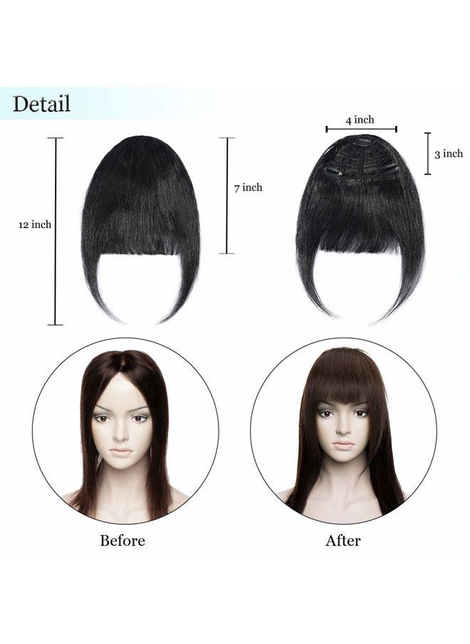 Hairro Clip in Bangs Real Human Hair Bangs One Piece Hairpiece Black Hair Bangs with Temples Flat Neat Thick Fringe Two Side Bang Onepiece Bangs Hair Accessories for Women #01 Dark Black  - Image 3