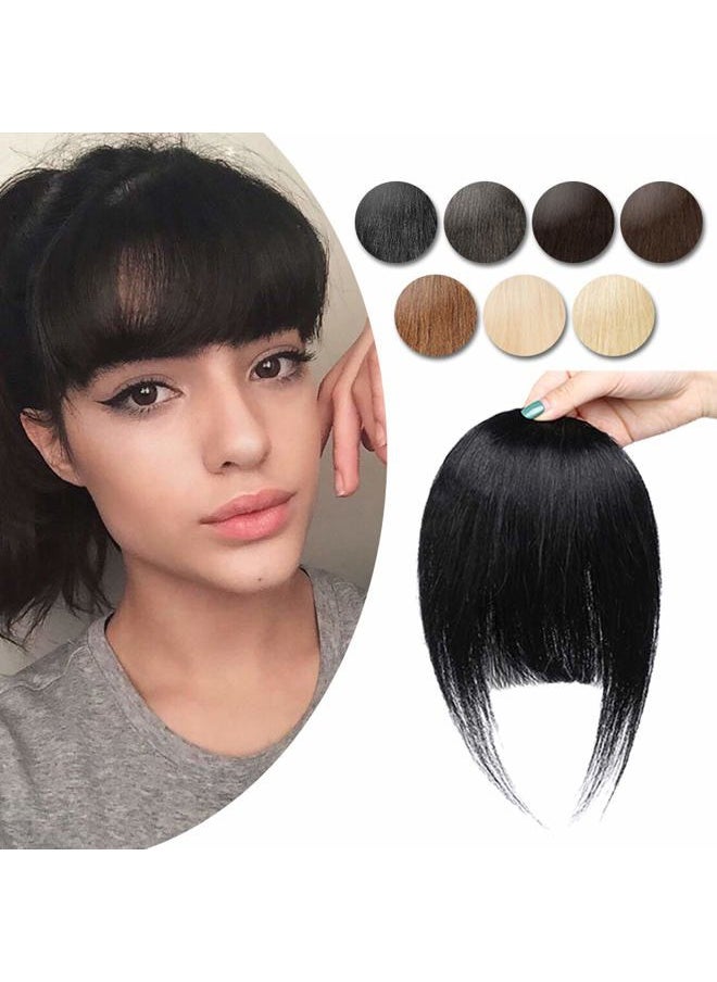 Hairro Clip in Bangs Real Human Hair Bangs One Piece Hairpiece Black Hair Bangs with Temples Flat Neat Thick Fringe Two Side Bang Onepiece Bangs Hair Accessories for Women #01 Dark Black  - Image 1