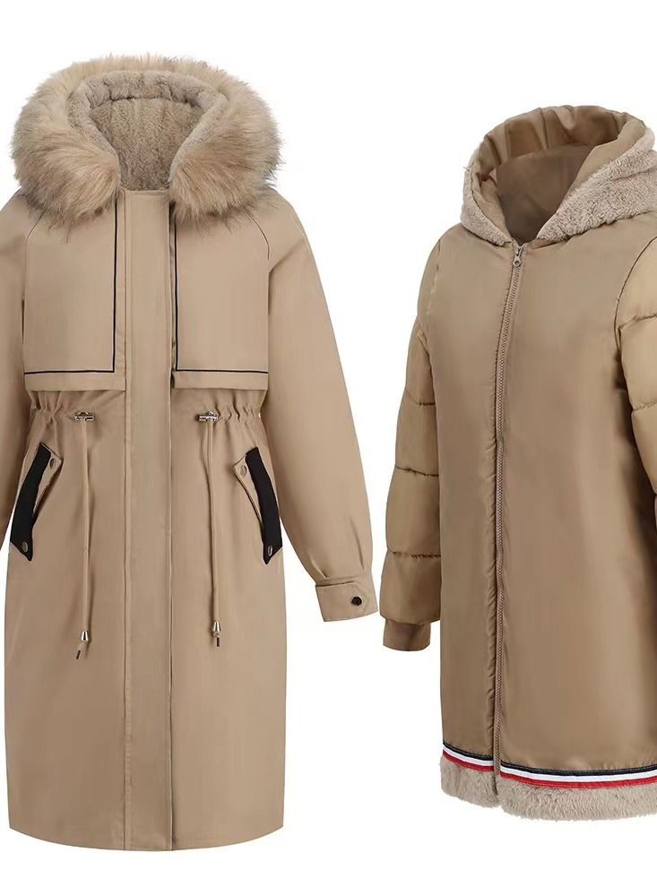 Loquat Parker Cotton Jacket Winter Mid - Length Two - Piece Warm Wool Collar Jacket - Image 3