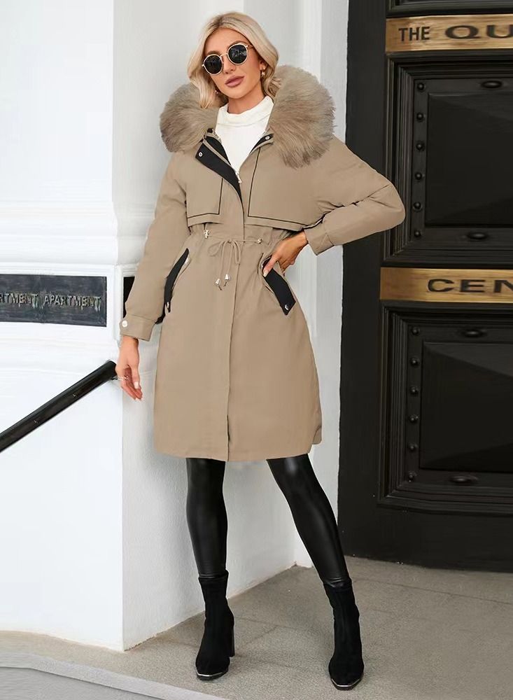 Loquat Parker Cotton Jacket Winter Mid - Length Two - Piece Warm Wool Collar Jacket - Image 1