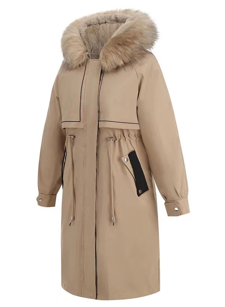 Loquat Parker Cotton Jacket Winter Mid - Length Two - Piece Warm Wool Collar Jacket - Image 4
