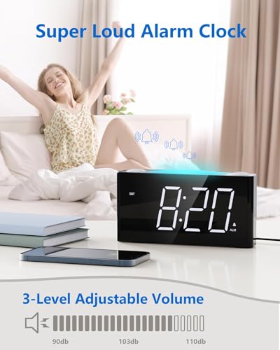 Mesqool Digital Alarm Clock for Bedroom, 7.5" Big Display, 7-Color Night Light,USB & Type C Charger, Dimmer,12/24 H,Plug-in Easy to Set Alarm Clock for Teens, Kids, Heavy Sleepers - Image 3