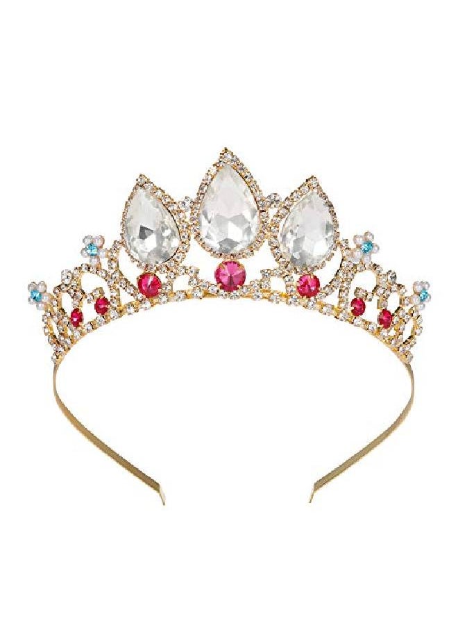 SWEETV Girls Rapunzel Tiara For Birthday Party And Costume Multicolored Crystal Princess Crowns Headband For Kids Stunning Wedding Hair Accessories For Flower Girls And Prom Gold + Clear + Ruby  - Image 1