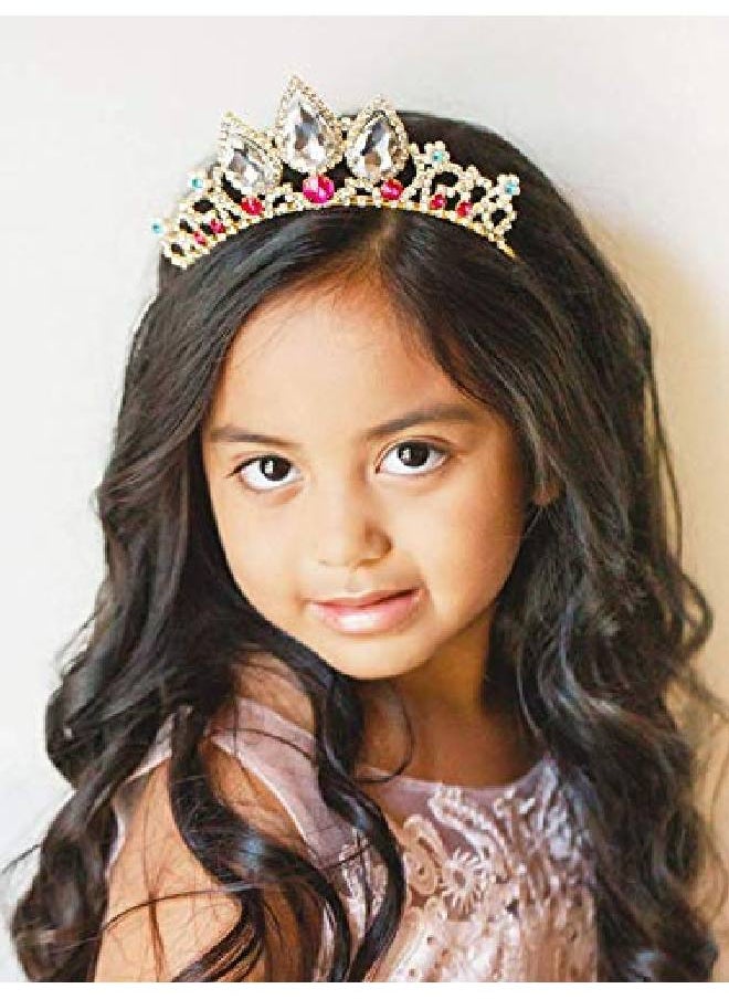 SWEETV Girls Rapunzel Tiara For Birthday Party And Costume Multicolored Crystal Princess Crowns Headband For Kids Stunning Wedding Hair Accessories For Flower Girls And Prom Gold + Clear + Ruby  - Image 4