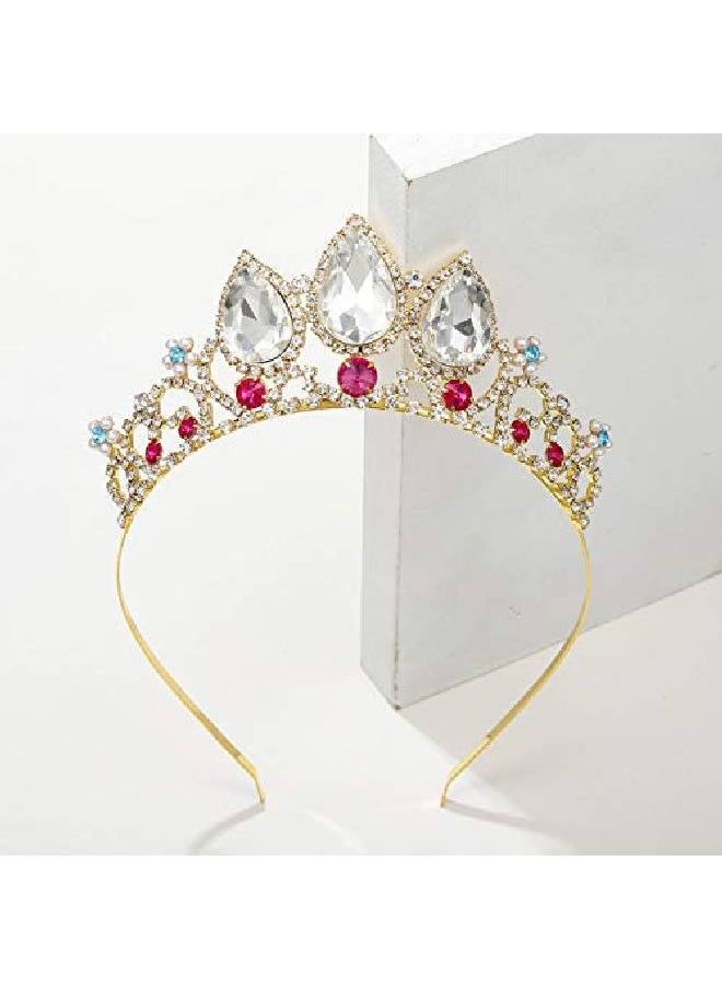 SWEETV Girls Rapunzel Tiara For Birthday Party And Costume Multicolored Crystal Princess Crowns Headband For Kids Stunning Wedding Hair Accessories For Flower Girls And Prom Gold + Clear + Ruby  - Image 5