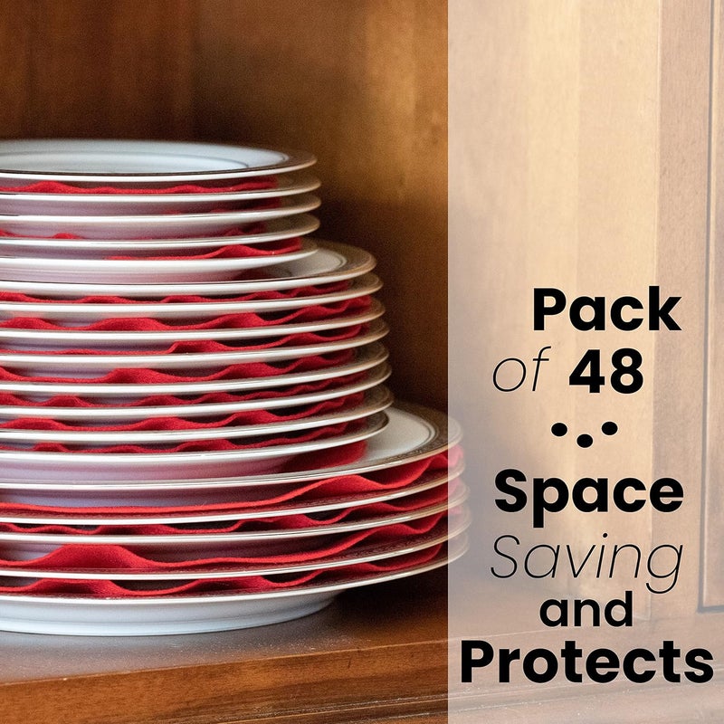 Feltectors 48 Pcs Felt Plate Dividers For Stacking Dish Protectors For Storing China Thick Pads Plate Separators For Storage in Cabinet with 3 Different Sizes Round Red RED 48 - Image 4