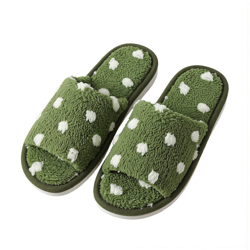 Women Special Design Foot Friendly Polka Dot Open Slippers Indoor Soft Non-Slip 36-37 Green - Image 1