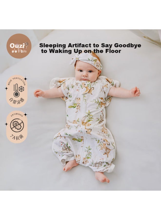 Ouyun Bamboo Cotton Baby Sleeping Bag, Surrender-style Anti-startle Sleeping Bag, Spring And Summer Swaddle Wrap, Little Rabbit And Deer, 72*28 - Image 2