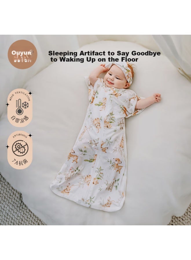 Ouyun Bamboo Cotton Baby Sleeping Bag, Surrender-style Anti-startle Sleeping Bag, Spring And Summer Swaddle Wrap, Little Rabbit And Deer, 72*28 - Image 3
