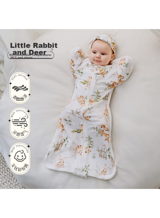 Ouyun Bamboo Cotton Baby Sleeping Bag, Surrender-style Anti-startle Sleeping Bag, Spring And Summer Swaddle Wrap, Little Rabbit And Deer, 72*28 - Image 1