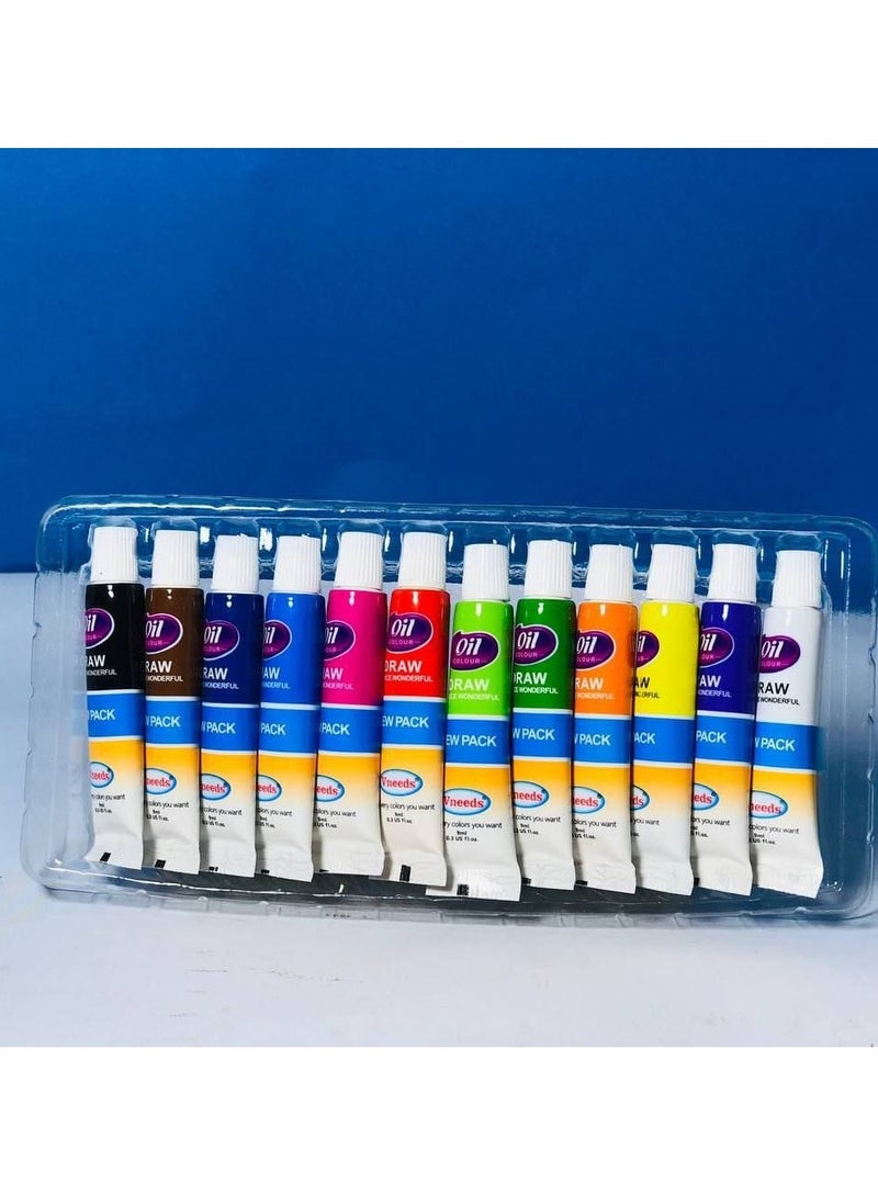 Oil colors Tube Tube: 9 ml Drawing on the board with watercolors Box of 12 colors