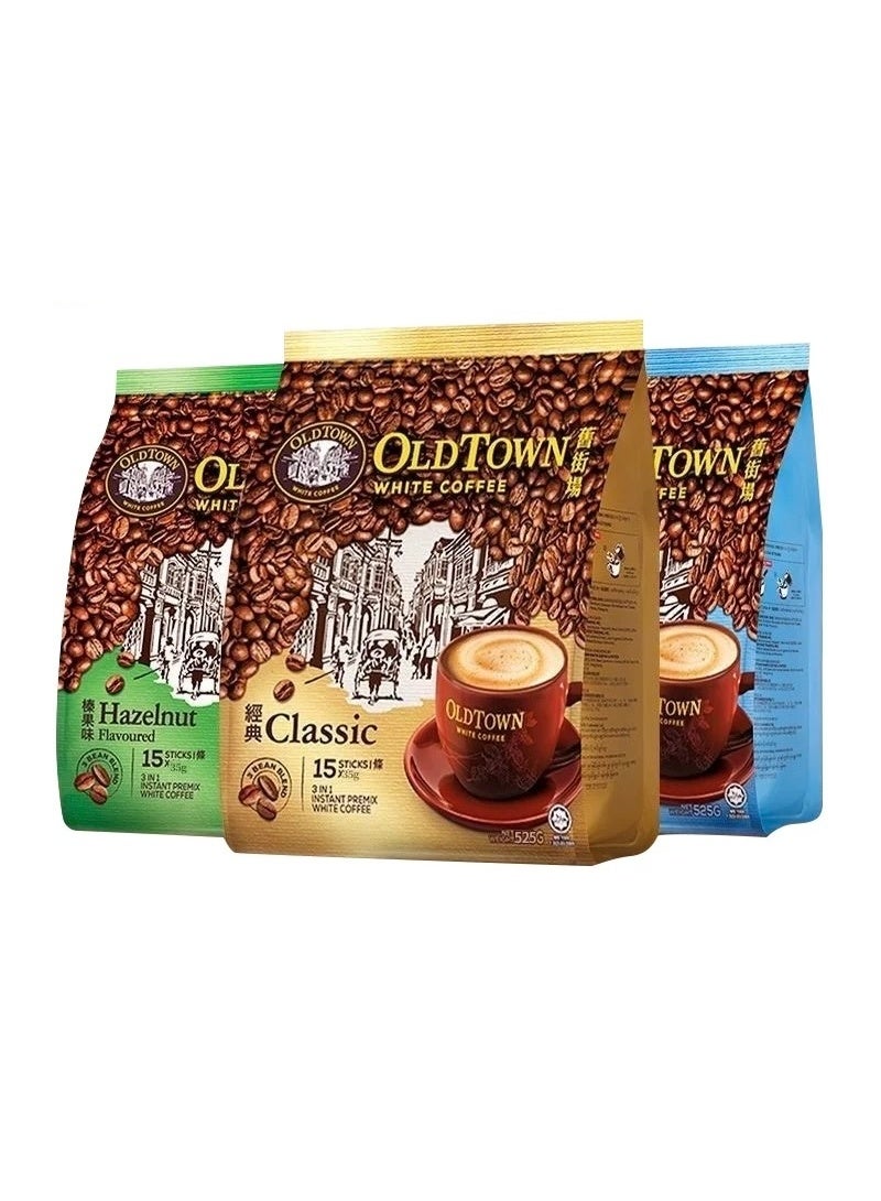 OLDTOWN 3 in 1, Instant white coffee, Hazelnut & Classic & 30% Less sugar, 3packs, Malaysia
