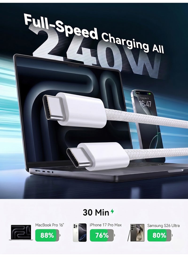 AMIJOY 240W USB C to USB C Cable 2M, Type C to Type C Fast Charging Cable Braided 48V 5A PD 3.1 for iPhone 17/16/15 Series, MacBook Pro Air M4 M3 M2 M1, iPad Pro, Samsung Galaxy S26/S25/S24 Series, Dell XPS - Image 2