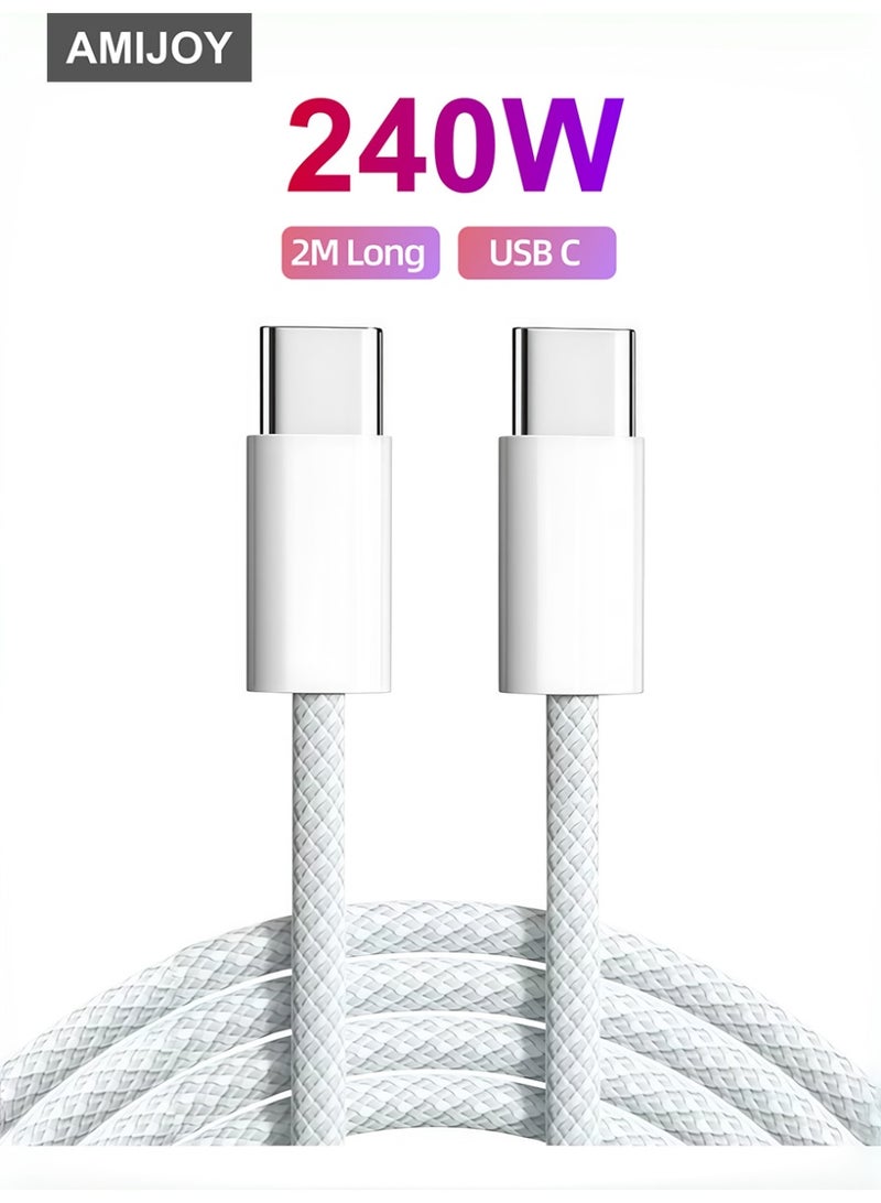 AMIJOY 240W USB C to USB C Cable 2M, Type C to Type C Fast Charging Cable Braided 48V 5A PD 3.1 for iPhone 17/16/15 Series, MacBook Pro Air M4 M3 M2 M1, iPad Pro, Samsung Galaxy S26/S25/S24 Series, Dell XPS - Image 1