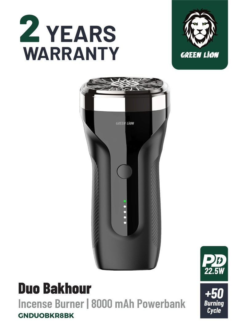GREEN LION Pure Fragrance and Bakhour for Car and for Home/Office Incense Burner / Fast Charger 8000mAh Power Bank / Large Capacity Bukhour  / Auto Shut-Off / LED Indicator - Black - Image 1