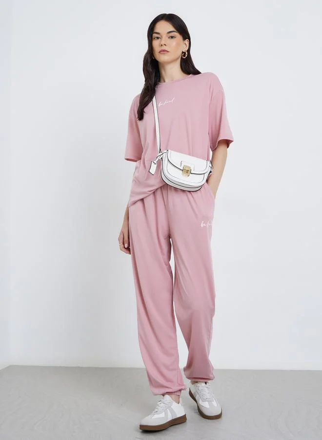 Take Two Take Two Pink Slogan T-Shirt and Joggers Co-Ords