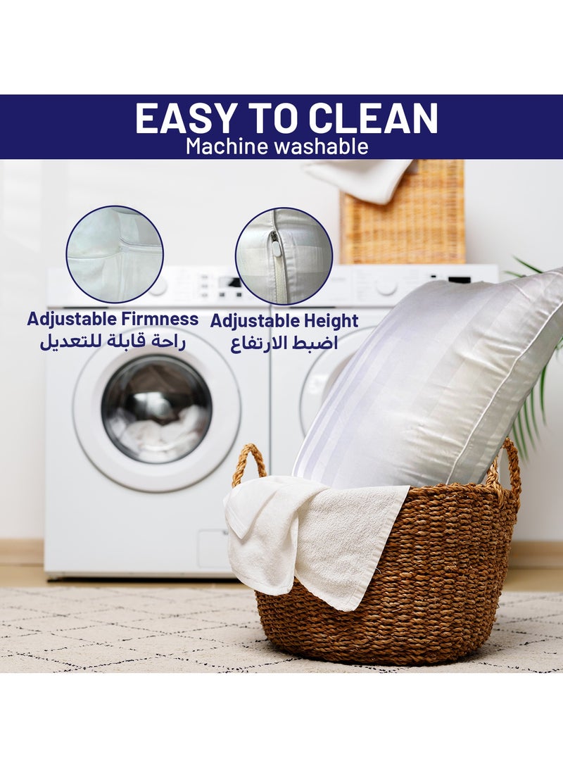 DrSleeep Luxury Adjustable Pillows with Zipper – Down Alternative Fill & 100% Bamboo Cooling Cover, Queen Size (Set of 2) – 1250g Fill, Customizable Firmness, Hypoallergenic, Ultra-Soft, Hotel Quality – White