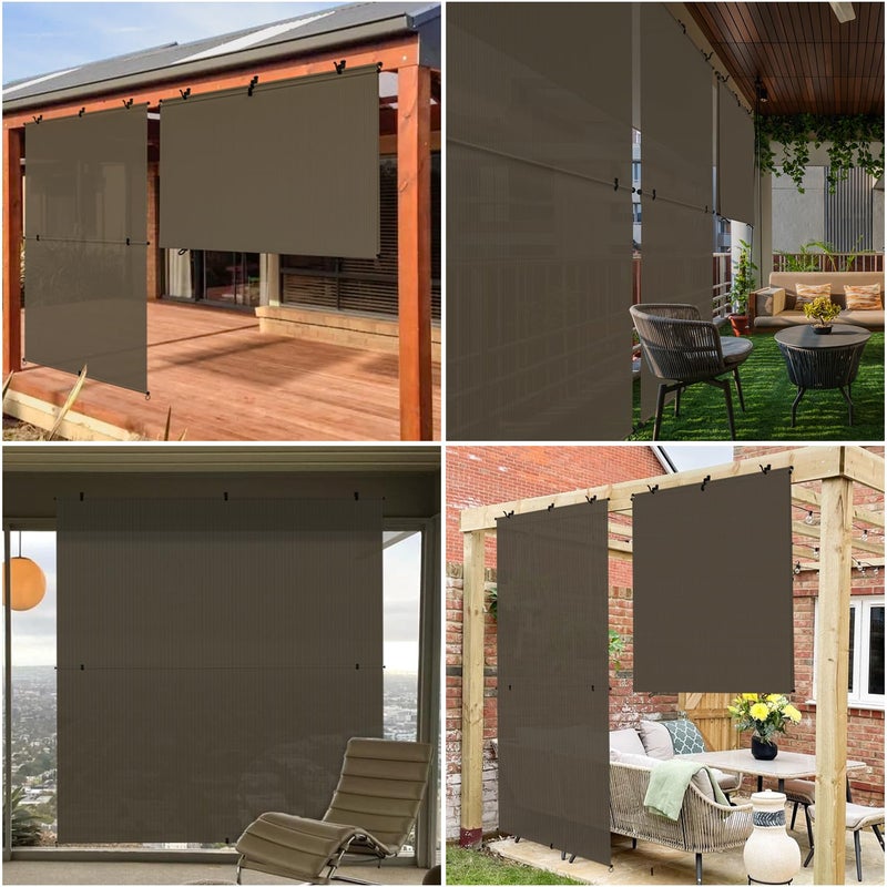 Patio Shades Roll Up Outdoor 7'Wx6'H Foldable Roller Shade Patio Blinds Exterior Block Sun Screen for Outside Porch Deck Balcony Pergola Carport, Brown - Image 2