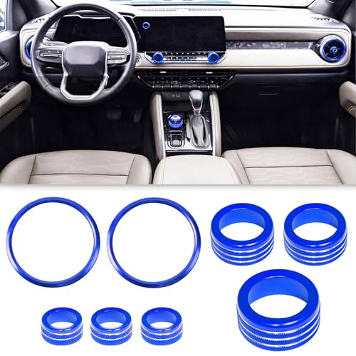 BORUIEN Interior Accessories for Chevy Colorado 2024 2025 2026 Air Vent Rings AC Volume Shift Knob Cover Blue - Image 1