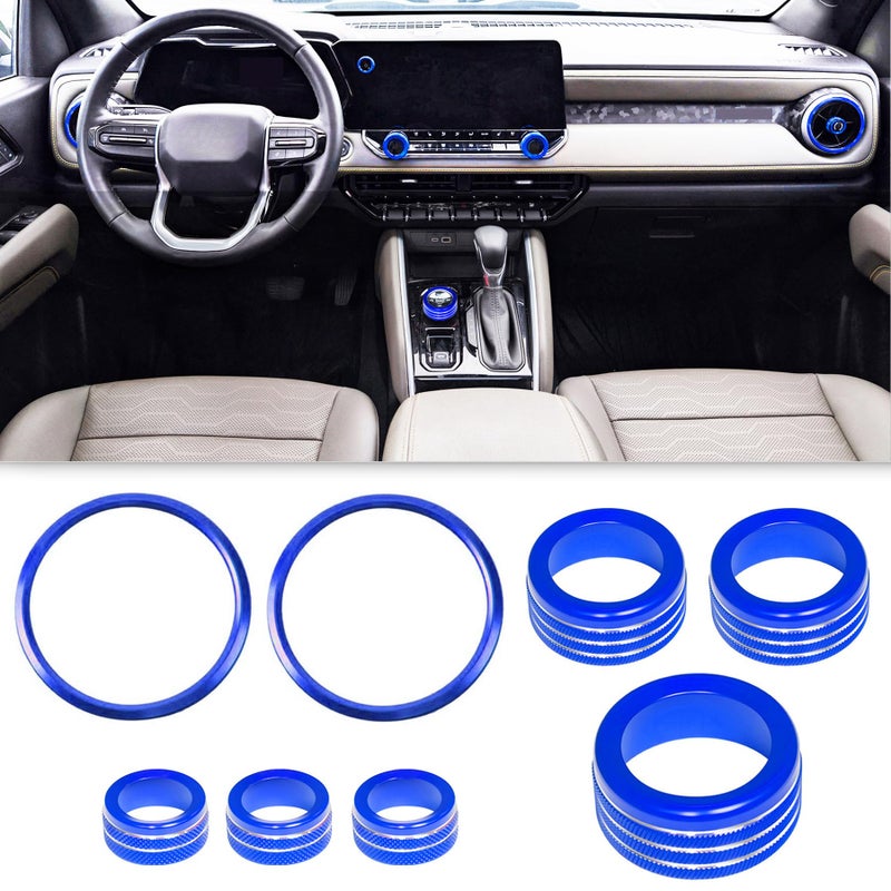 BORUIEN Interior Accessories for Chevy Colorado 2024 2025 2026 Air Vent Rings AC Volume Shift Knob Cover Blue - Image 2
