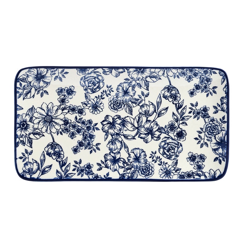 Pfaltzgraff Gabriela Floral Rectangle Platter 1475 Inch Blue and White