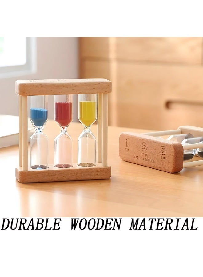 Hourglass Timer, Creative 1, 3, 5 Minute Wooden Sand Glass Hourglass Timer, Time Management Tools for Classroom, Mini Sand Clock Timer Small Table Decoration for Home Kitchen Office - Image 2
