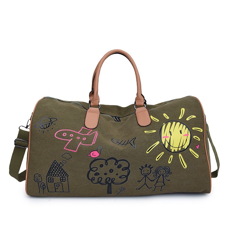 Generic New Commuter Long and Short Distance Lightweight Shoulder Crossbody Fashionable Printed Large Capacity Canvas Wear-Resistant Portable Travel Bag Green 