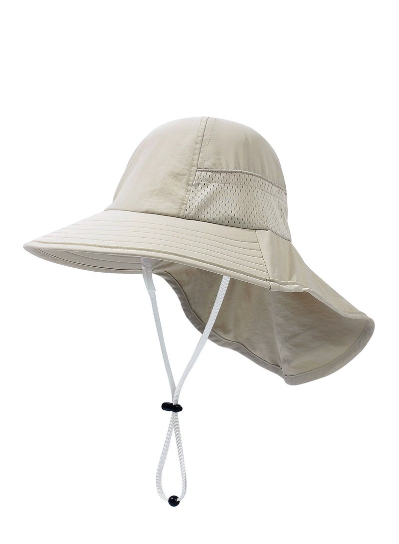 قبعة حماية من الشمس للأطفال الصغار الأولاد والبنات قبعة شمسية ذات حافة عريضة وغطاء للرقبة قبعات للعب على الشاطئ(بيج م) - Image 1